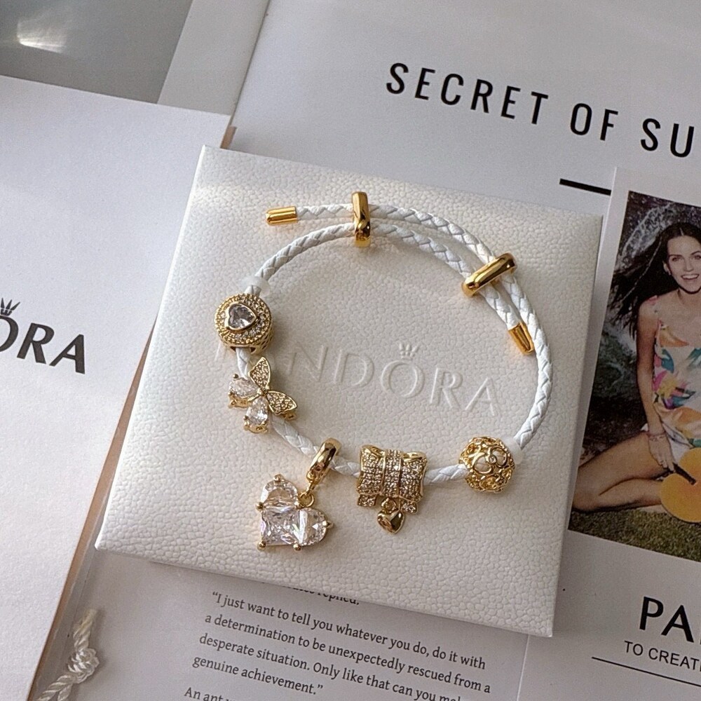Pandora White Braided Gold Charm Bracelet - Picture 4 of 8